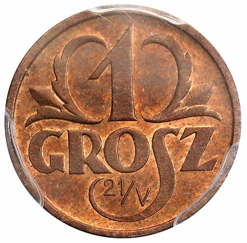 II RP 1 grosz 1925, PRÓBA, brąz PCGS SP63 RB